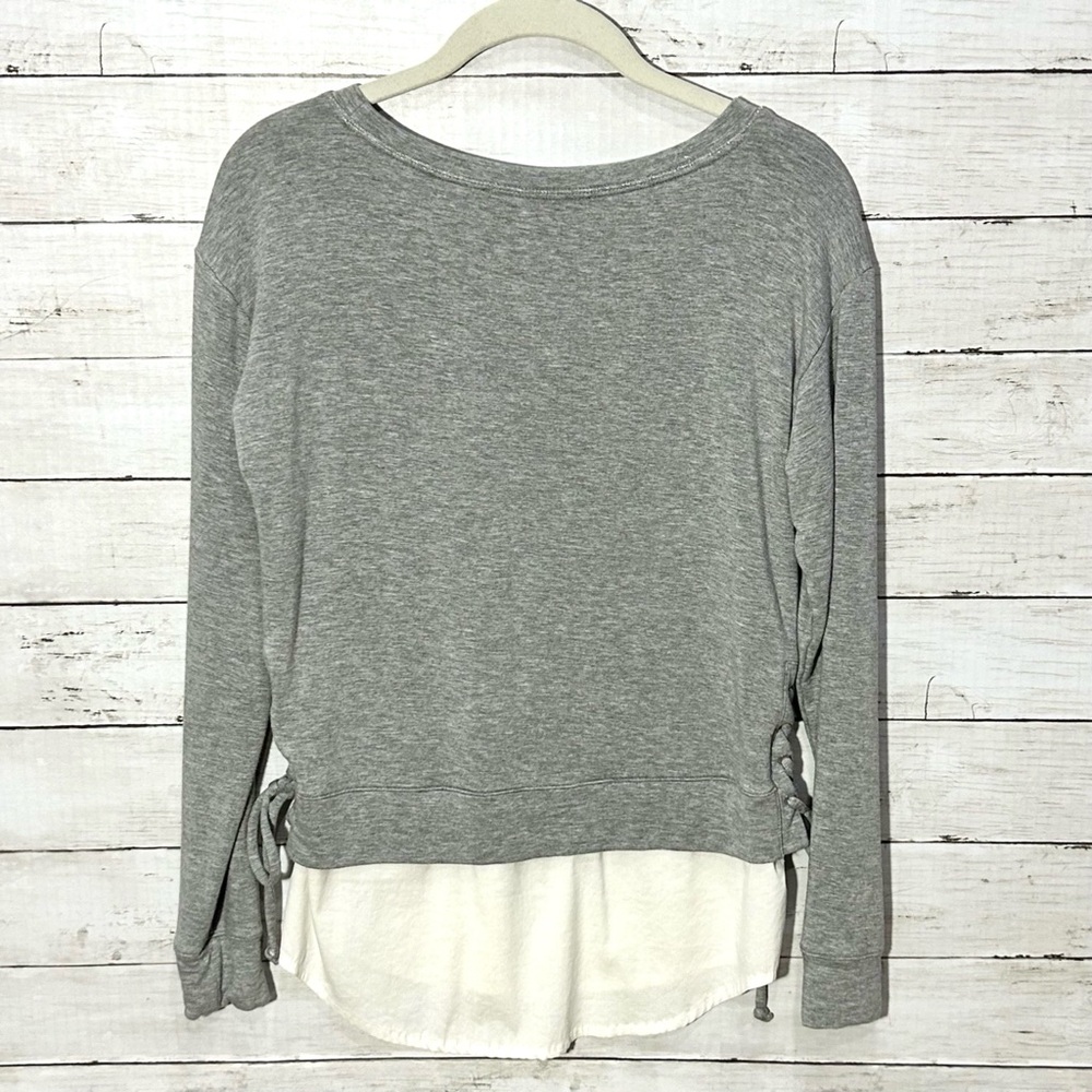 WHBM Long Sleeve Lace Up Sweatshirt with Faux Layer Shirt, Women’s size XS - Picture 6 of 10